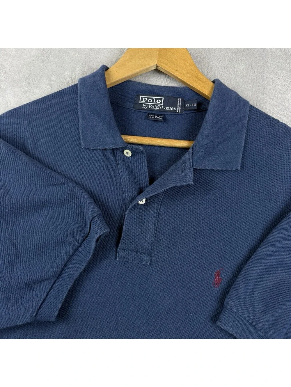 VTG Polo Ralph Lauren Mens XL Blue Polo Shirt Pony Logo Cotton Pique Preppy Golf